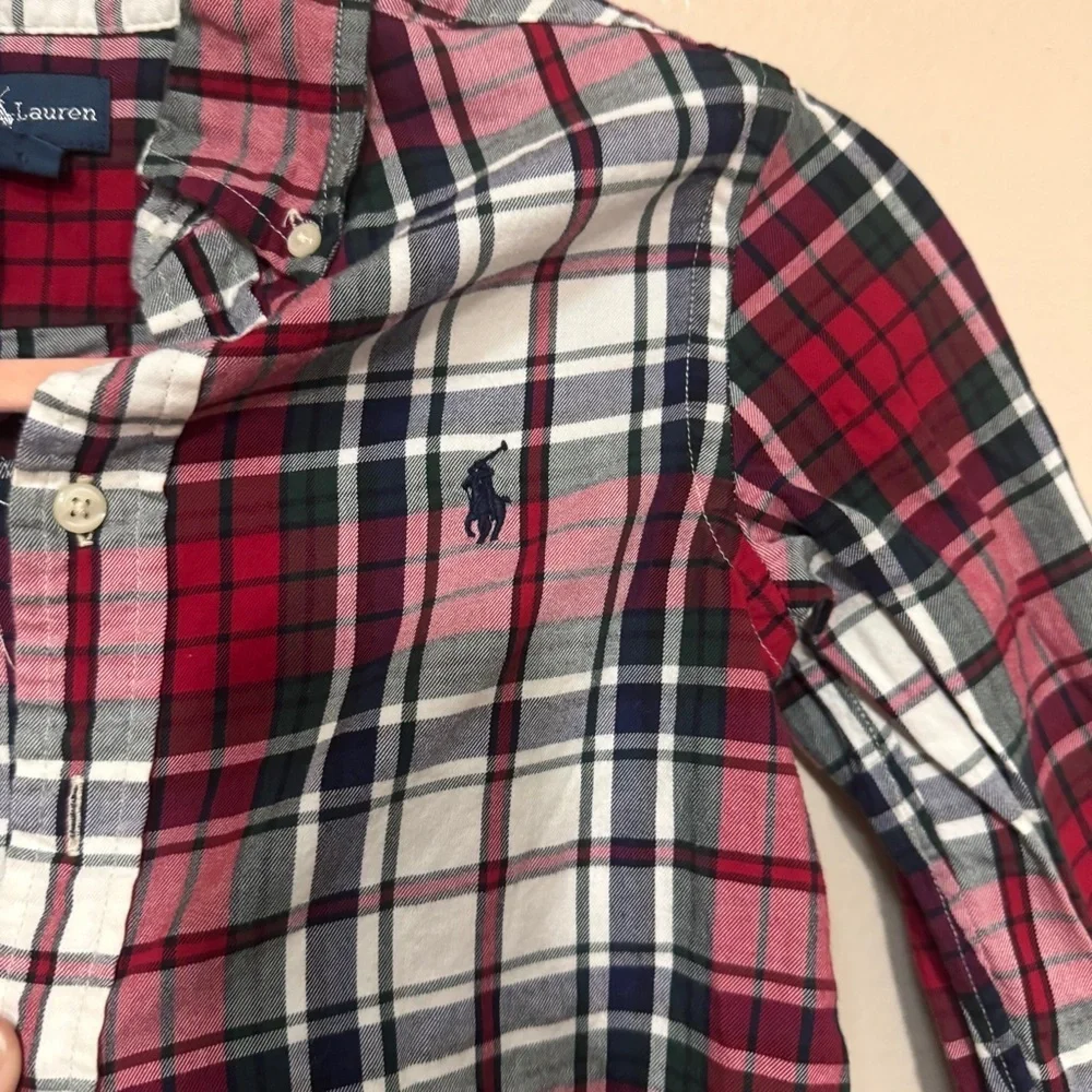 RALPH LAUREN Plaid Kids Shirt - Red and White